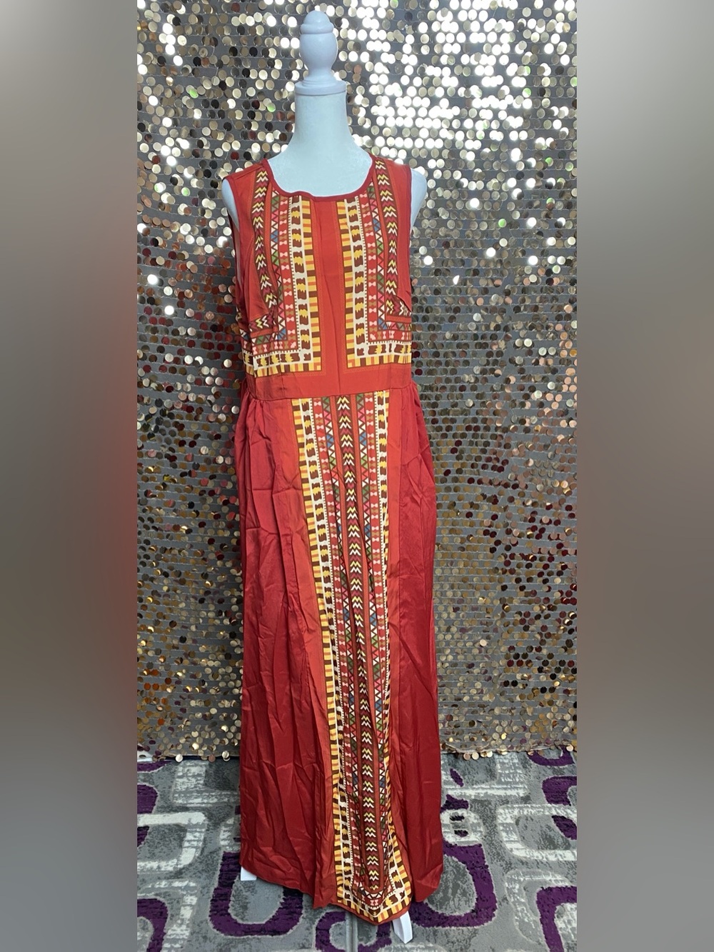 Sleeveless Red with Multicolor Print Maxi Dress #1622